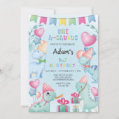 第1回バースデーウォーターカラー恐竜、ライトブルー 招待状 (正面)