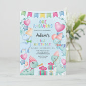 第1回バースデーウォーターカラー恐竜、ライトブルー 招待状 (スタンド正面)