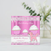 第1回バースデーガールピンクカップケーキベビー子猫 招待状 (スタンド正面)