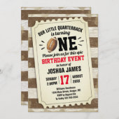 第1回バースデースポーツフットボールチケット素朴ブラウン 招待状 (正面/裏面)