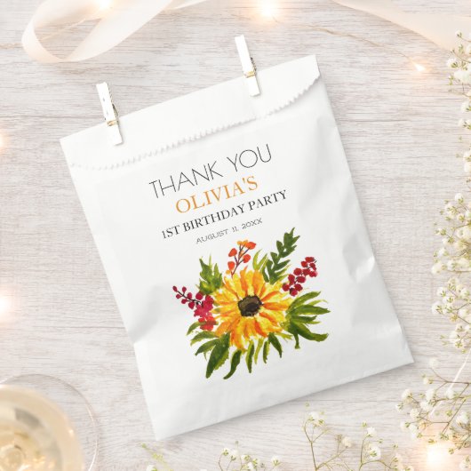 第1回バースデーパーティーひまわり赤ちゃん女の子 フェイバーバッグ (クリップ留めされた状態)