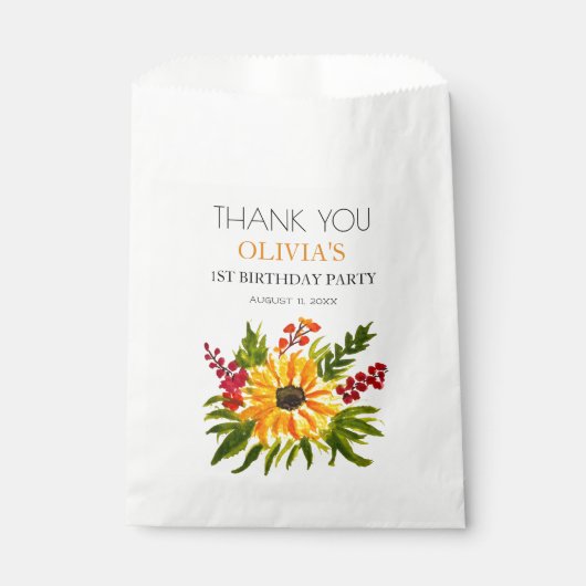第1回バースデーパーティーひまわり赤ちゃん女の子 フェイバーバッグ (正面)
