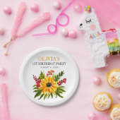第1回バースデーパーティーひまわり赤ちゃん女の子 ペーパープレート (パーティー)