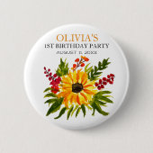 第1回バースデーパーティーひまわり赤ちゃん女の子 缶バッジ (正面)