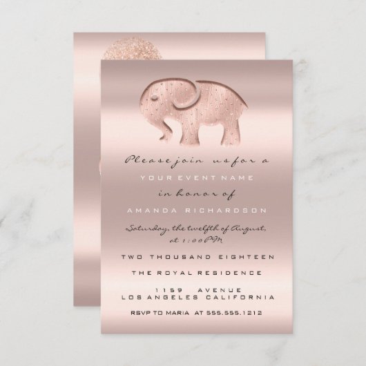 第1回バースデーパーティーシャワーバラエレファントガールボーイ 招待状 (正面/裏面)