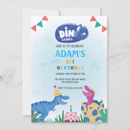 第1回バースデーピンク&ブルー恐竜 招待状 (正面)
