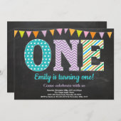 第1回バースデー招待状ガールチャルクボード 招待状 (正面/裏面)