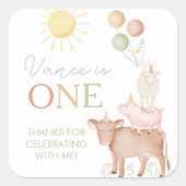 第1回バースデー農園動物納屋周囲の庭パーティーの好意 スクエアシール (正面)