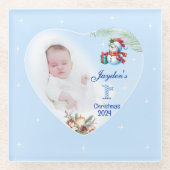 第1回パーソナライズされたクリスマス少年の写真ハートプレゼント ガラスコースター (正面)