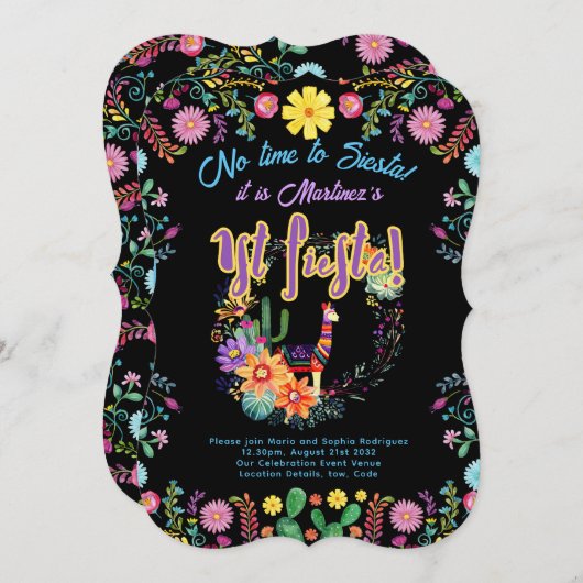 第1回フィエスタ誕生日BOYフォークアートフローラ5 x 7 招待状 (正面/裏面)