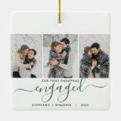 第1回婚約したクリスマス3フォトグリーンスクリプト セラミックオーナメント (裏面)