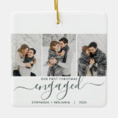 第1回婚約したクリスマス3フォトグリーンスクリプト セラミックオーナメント (正面)