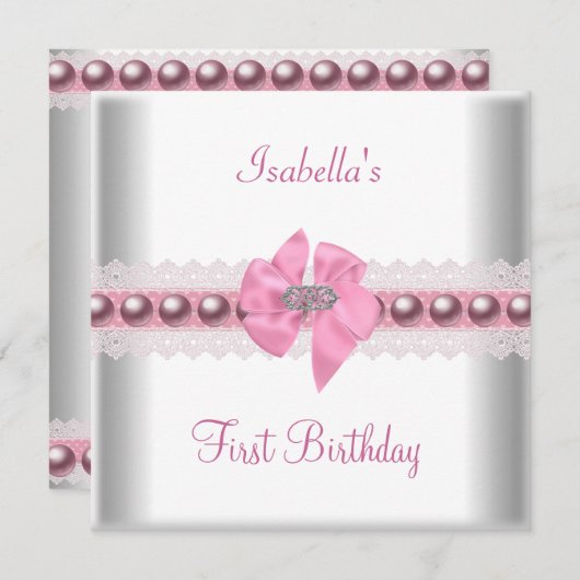 第1回生誕祭パーティーかわいらしピンクボウ 招待状 (正面/裏面)