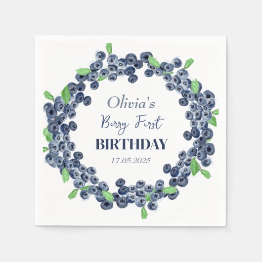 第1回生誕祭パーティーBlueberryベビーガール スタンダードカクテルナプキン (正面)