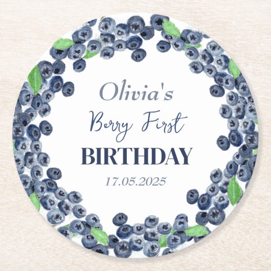 第1回生誕祭パーティーBlueberryベビーガール ラウンドペーパーコースター (正面)