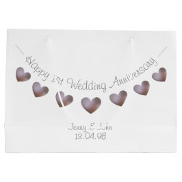 第1回紙の結婚記念日パープルハートバンティング ラージペーパーバッグ