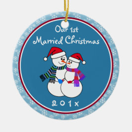 第1回結婚したのクリスマスおもしろい雪カップルのクリスマス セラミックオーナメント