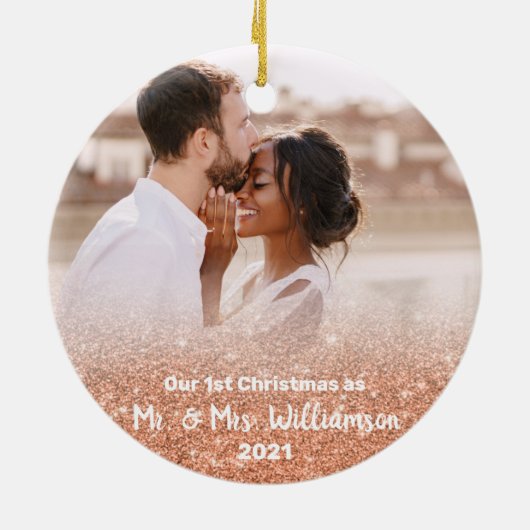 第1回結婚したクリスマスミセスバラ金ゴールドグリッター セラミックオーナメント (裏面)