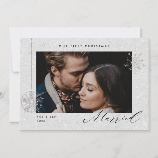 第1回結婚したクリスマス白い輝きモダン写真 シーズンカード (正面)