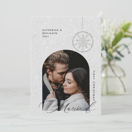 第1回結婚したクリスマス雪ボホモダン写真 シーズンカード (スタンド正面)