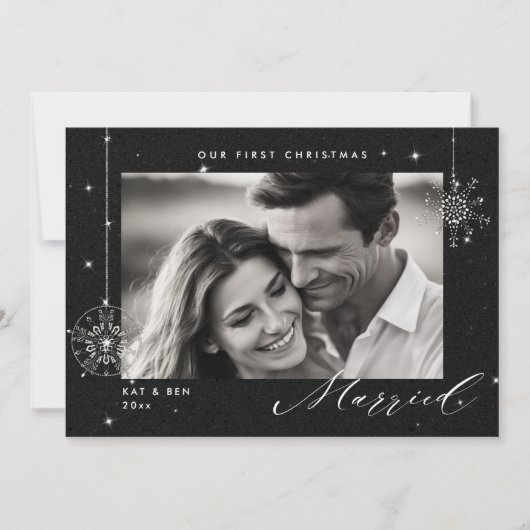 第1回結婚したクリスマス黒の輝きモダン写真 シーズンカード (正面)