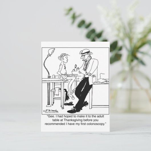 第1回結腸内視鏡検査の前に成人向けのテーブルに行く ポストカード (スタンド正面)