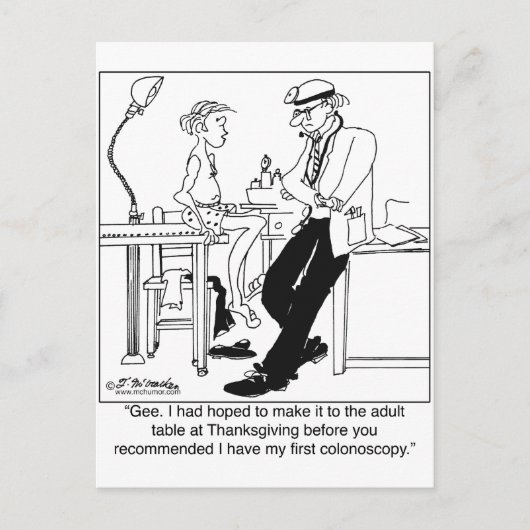 第1回結腸内視鏡検査の前に成人向けのテーブルに行く ポストカード (正面)