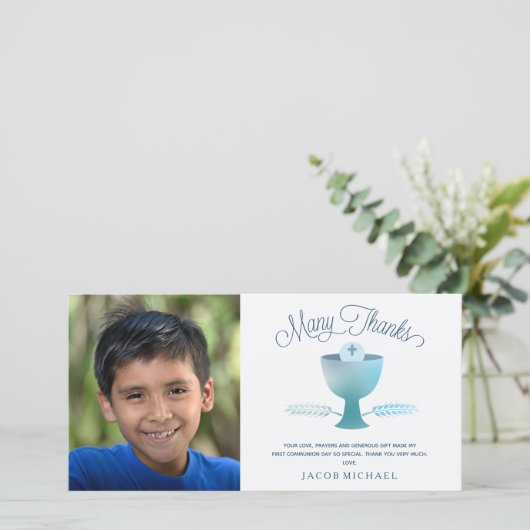 第1回聖なる聖餐式ありがとうございます写真カード-少年の サンキューカード (スタンド正面)