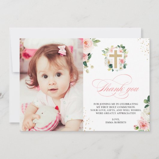 第1回聖バプテスマ宗教赤面ピンク金ゴールド サンキューカード (正面)