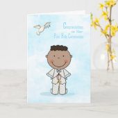 第1回聖人、色黒の少年、おめでとう カード (黄色い花)