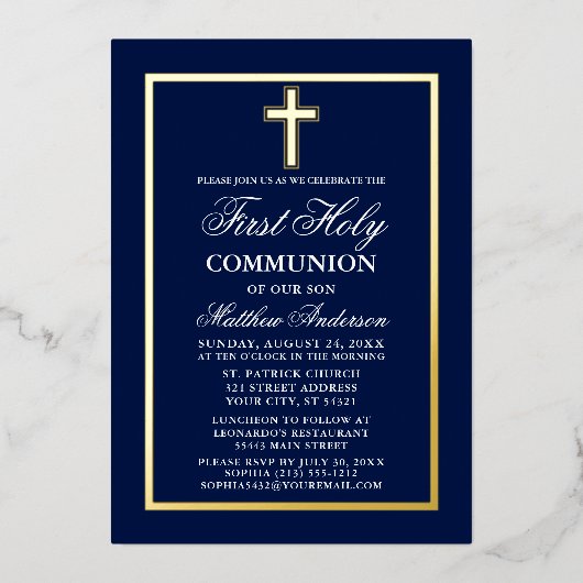 第1回聖体交流十字海軍ブルー金ゴールド 箔招待状 (正面)