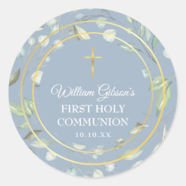  第1回聖体拝領グリーナリー金ゴールドクロスブルー ラウンドシール