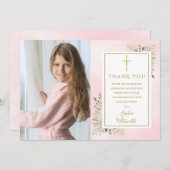 第1回聖体拝領ピンク・グリーナリー写真 サンキューカード (正面/裏面)