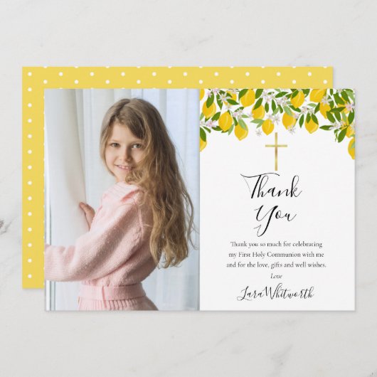 第1回聖餐式レモンズ金ゴールドクロス写真 サンキューカード (正面/裏面)