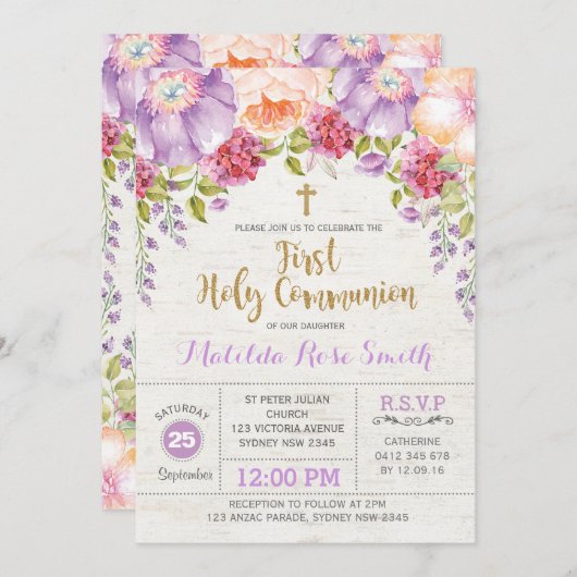 第1回聖餐式招待状紫金ゴールドフローラ 招待状 (正面/裏面)