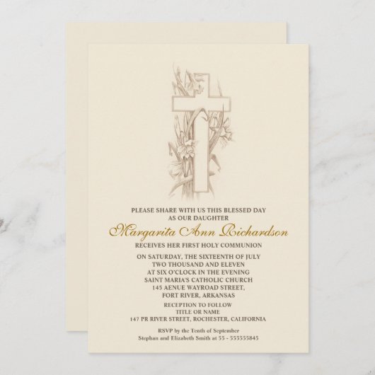 第1回聖餐式招待状-十字エレガント架 招待状 (正面/裏面)