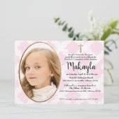 第1回聖餐用ピンク·ホワイト·金ゴールド 招待状 (スタンド正面)