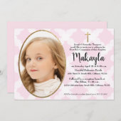 第1回聖餐用ピンク·ホワイト·金ゴールド 招待状 (正面/裏面)