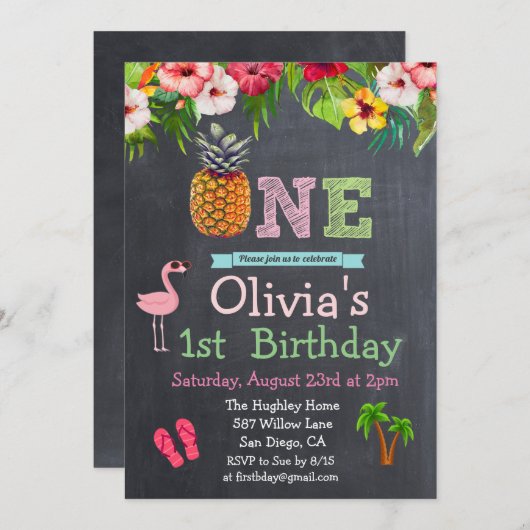 第1回誕生日アロハルアウ(ハワイ式宴会)トロピカル招待状 招待状 (正面/裏面)