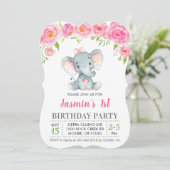 第1回誕生日ガールフローラピンクエレファントパーティー 招待状 (スタンド正面)