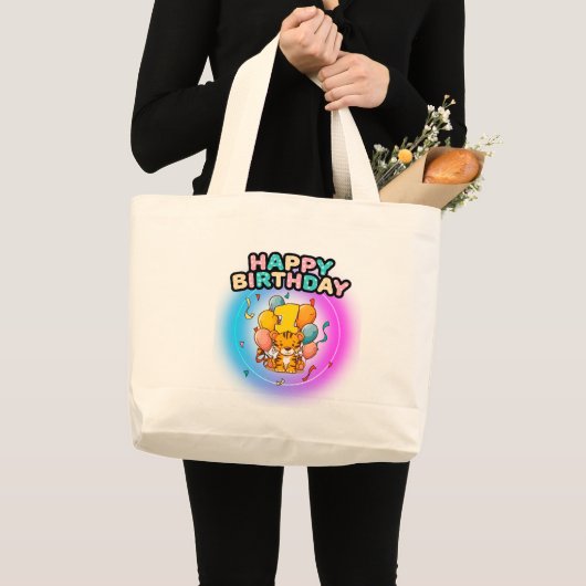 第1回誕生日タイガー子供の誕生日パーティー ラージトートバッグ (正面(商品))