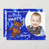 第1回誕生日テディベアーズパーティー、カスタム写真 招待状 (正面/裏面)