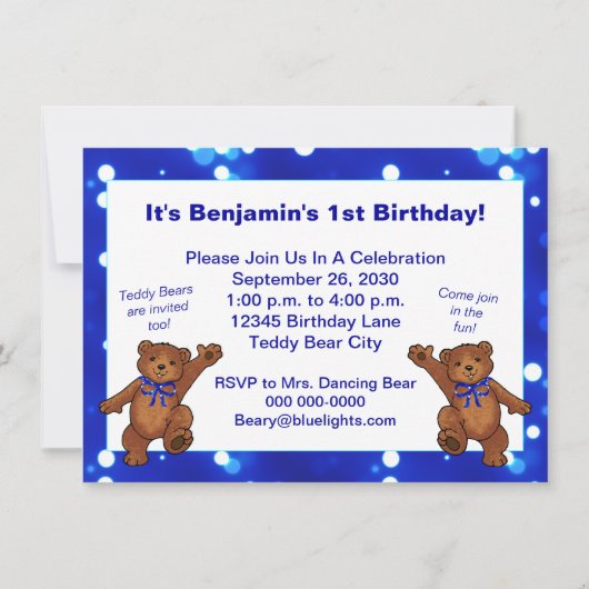 第1回誕生日テディベアーズパーティー、カスタム写真 招待状 (裏面)