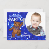 第1回誕生日テディベアーズパーティー、カスタム写真 招待状 (正面)