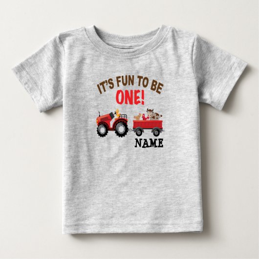 第1回誕生日トラクターと家畜 ベビーTシャツ (正面)