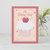 第1回誕生日パーティの招待状-ハートカップケーキ 招待状 (スタンド正面)