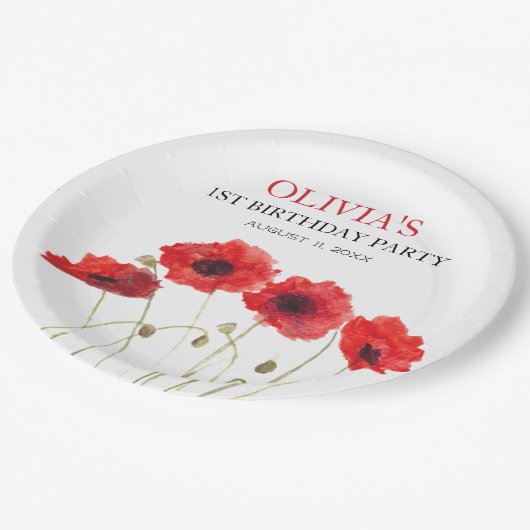 第1回誕生日パーティーポピー赤ちゃん女の子 ペーパープレート (アングル)