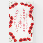 第1回誕生日パーティーポピー赤ちゃん女の子 横断幕 (縦)