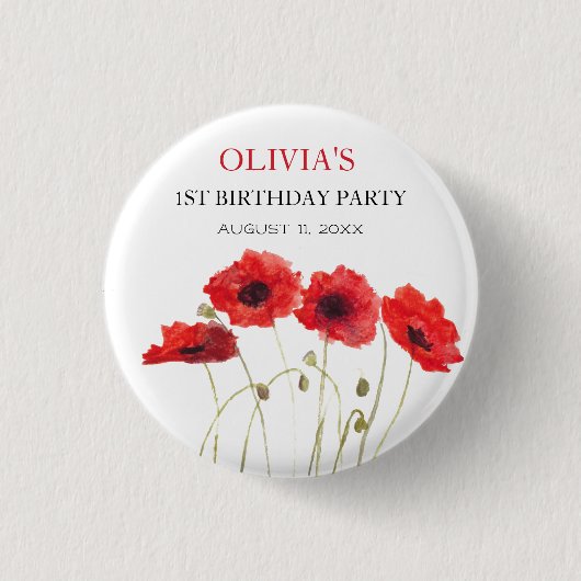 第1回誕生日パーティーポピー赤ちゃん女の子 缶バッジ (正面)