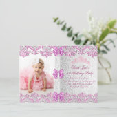 第1回誕生日パーティー女子ピンク写真プリンセス 招待状 (スタンド正面)